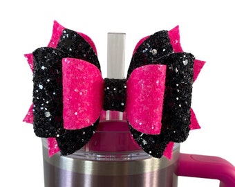 Neon Pink Straw Bow Topper, Stanley Straw Topper, Simple Modern Straw Topper, Stanley Cup Accessories, Bows for Stanley
