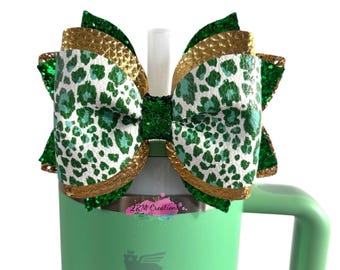 Stanley Shamrock Green Leopard Straw Topper, Stanley St Patricks Green Gold Straw Topper, Stanley Cup Accessories, Simple Modern Trek Bow