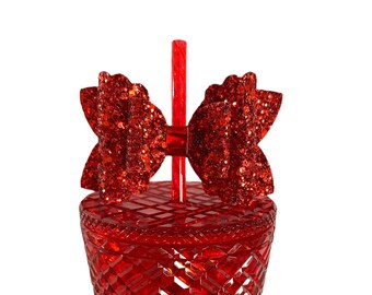 Red Straw Bow Topper, Valentines Straw Bow Topper, Starbucks Straw Topper, Bows for Red Jeweled Tumbler Cup, Bows for Starbucks Cups