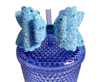 Straw Topper, Blue Straw Bow Topper, Bows for Straws, Bows for Tumbler Cups, Bows for Blue Korea Jeweled Tumbler Cups