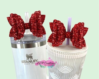 Stanley Scarlet Tinsel Accessories, Red Glitter Tumbler Bow Straw Topper, Christmas Starbucks Straw Topper, Simple Modern Tumbler Toppers