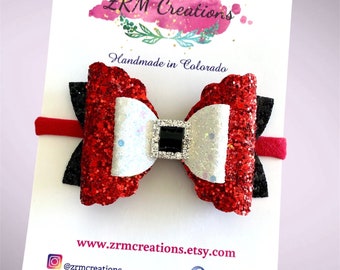 Santa Christmas Bow, Red Glitter Bows, Christmas Hair Clip, Santa Headband Toddler, Holiday Hair Bows, Baby Christmas Bow, Santa Buckle Bow