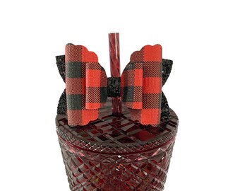 Christmas Straw Topper, Red Black Straw Bow Topper, Bow Straw Topper for Jeweled Starbucks Cup, Bows for Straws, Bows for Jeweled Tumblers