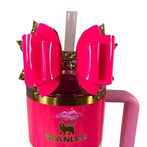 Pink Gold Bow Straw Topper, Bow Straw Topper for Pink Parade Stanley Tumblers, Pink Parade Bow Straw Topper, Stanley Tumbler Accessories image 2