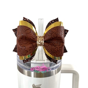 Stanley Chocolate Gold Bow Topper, Stanley Straw Topper, Simple Modern Straw Topper, Bows for Tumblers, Stanley Accessories