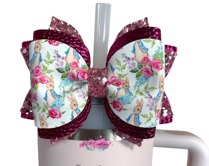 Featured listing image: Stanley Cherry Blossom Easter Bunny Bow Toppers, Stanley Easter Cup Accessories, Stanley Pink Straw Topper, Simple Modern Topper, Bows