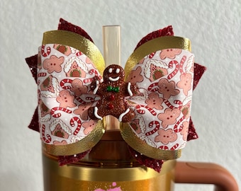 Stanley Gingerbread Copper Tinsel Bow Straw Topper, Stanley Gilded Pomegranate Christmas Straw Topper, Simple Modern Straw Topper, Cup Bows