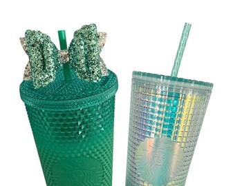 Green Silver Straw Topper, Bow Straw Topper, Straw Bow Topper, Bow for Green Ombré Grid Starbucks Tumbler, Bow for Cup, Stanley Straw Topper