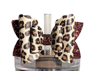 Stanley Coal Black Brown Leopard Bow Straw Topper, Tumbler Cup Accessories, Starbucks Straw Topper, Simple Modern Bow Topper, Bows for Cups