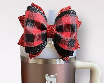 Stanley Delicious Red Bow Topper, Buffalo Plaid Bow Straw Topper, Straw Topper for Stanley Starbucks Red Cup, Simple Modern Straw Topper