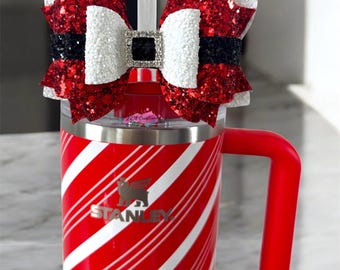 Stanley Candy Cane Twist Santa Bow Straw Topper, Stanley Christmas Straw Topper, Simple Modern Bow Topper, Stanley Cup Straw Accessories