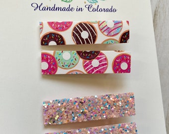 Donut Hair Clips, Doughnut Clips, Pink Glitter Hair Clips, Donut Party Favors, Donut Hair Bows, Donut Grow Up Bows