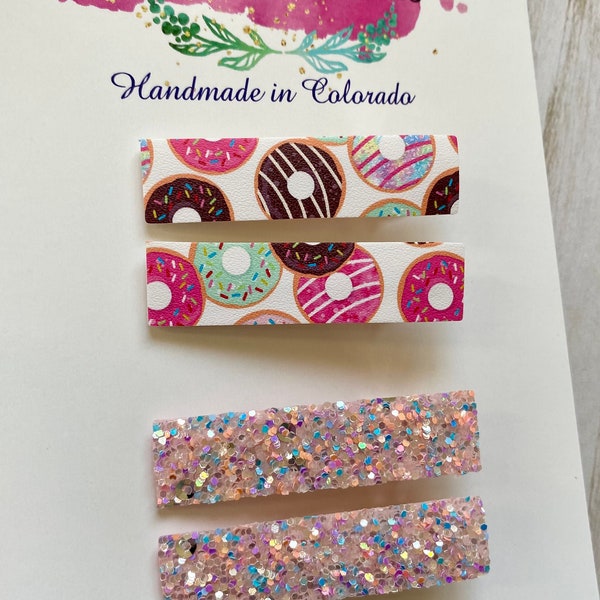 Donut Hair Clips, Doughnut Clips, Pink Glitter Hair Clips, Donut Party Favors, Donut Hair Bows, Donut Grow Up Bows