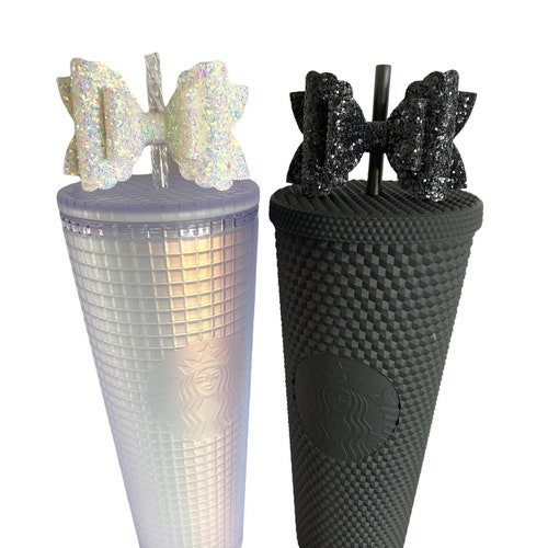 Black White Straw Bow Topper, Bow Straw Topper, Bows for Tumblers, Bows for Cups, Straw Topper Stanley, Glitter Straw Topper, Stanley Topper