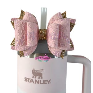 Stanley Pink Gold Bow Straw Topper, Stanley Pink Accessories, Simple Modern Accessories, Stanley Tumbler Bow Topper