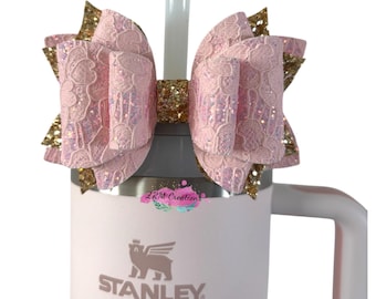 Stanley Pink Gold Bow Straw Topper, Stanley Pink Accessories, Simple Modern Accessories, Stanley Tumbler Bow Topper