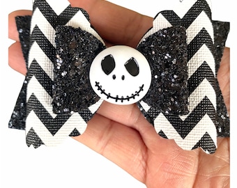Jack Skellington Hair Bows, Jack Skellington Baby Headbands, Halloween Hair Bows, Halloween Hair Clips