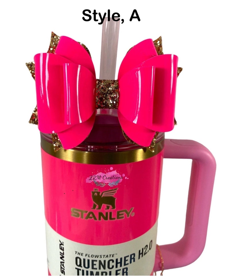 Pink Gold Bow Straw Topper, Bow Straw Topper for Pink Parade Stanley Tumblers, Pink Parade Bow Straw Topper, Stanley Tumbler Accessories Style, A