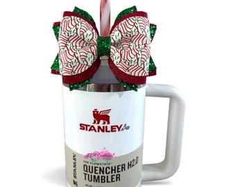 Stanley Christmas Tree Cake Bow Straw Topper, Stanley Candy Cane Twist Cup Accessories, Bow Topper, Simple Modern Christmas Cake Tree Topper