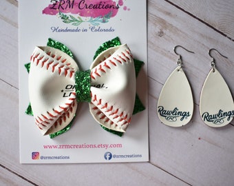 Green Baseball Bow, Baseball Hair Bow, Baseball Headband Baby, Baseball Earrings, Baseball Hair Clip, Baseball Mom Gifts