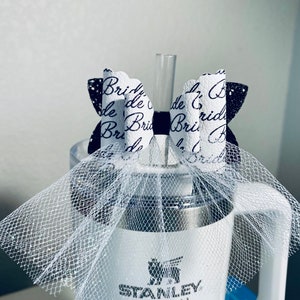 Stanley Black & White Bride Bow Straw Topper, Stanley Cup Accessories, Starbucks Straw Topper, Simple Modern Accessories, Gifts for Bride