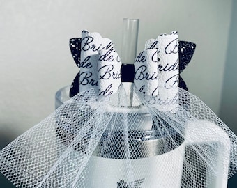 Black & White Bride Bow Straw Topper, Straw Bow Topper for Stanley Cups, Starbucks Straw Topper, Stanley Straw Topper, Bows for Tumblers