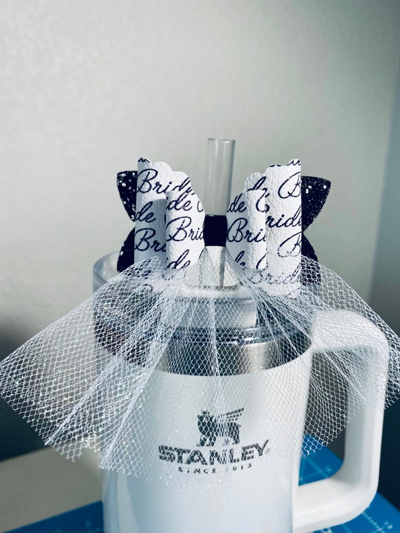 Black & White Bride Bow Straw Topper, Straw Bow Topper for Stanley Cups,  Starbucks Straw Topper, Stanley Straw Topper, Bows for Tumblers 