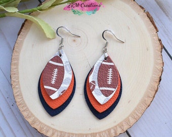 Football Earrings, Orange and Navy Earrings, Navy and Orange  Earrings, Football Leather Earrings, College Football Earrings, Football Mom