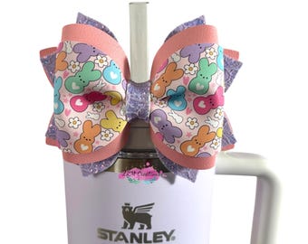 Stanley Easter Peeps Periwinkle Shimmer Straw Bow Toppers, Stanley Easter Cup Accessories, Stanley Bow Topper, Simple Modern Accessories