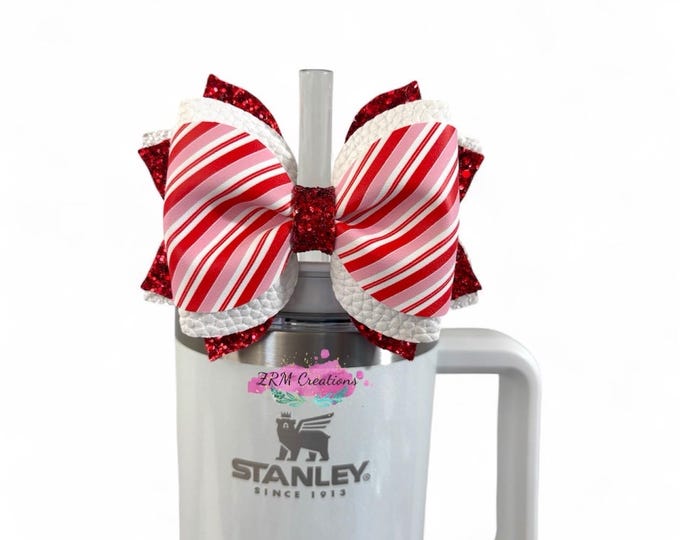 Featured listing image: Stanley Christmas Candy Cane Twist, Strawberry Twist Bow Straw Topper, Stanley Accessories, Mistletoe Twist Bow, Simple Modern Accessories