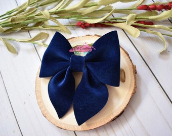 School Hair Bows, Blue Velvet Hair Bow, Blue Baby Headband, Blue Velvet Hair Clip, School Uniform Bows, Hanukkah Hair Bow