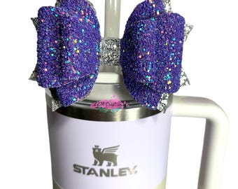 Stanley Dahlia Shimmer Olivia Rodrigo Straw Bow Topper, Stanley Tumbler Cup Accessories, Purple Glitter Tumbler Topper, Bows for Stanley Cup
