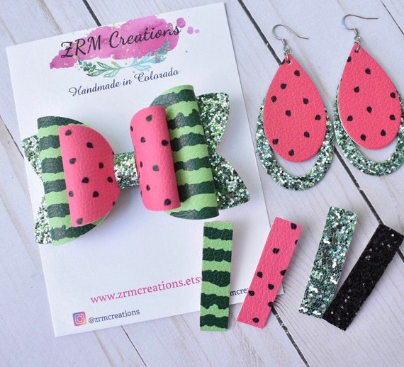 Mommy and Me Set Watermelon Bow Watermelon Headband Watermelon Earrings Watermelon Clip Watermelon Hair Bow