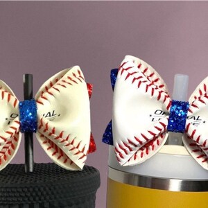 Baseball Straw Bow Topper, Bow Straw Topper, Bows for Tumbler, Straw Topper, Bows for Tumblers, Bows for Cup, Glitter Straw Topper