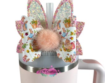Stanley Easter Bunny Bow Straw Toppers, Stanley Pink Cup Accessories, Stanley Rose Quartz Peony Bow Topper, Simple Modern Bow Topper