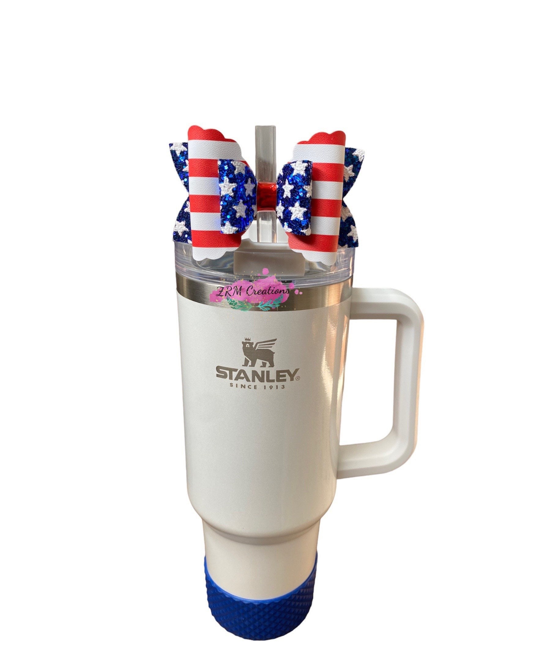 4th of July Bow Straw Topper, Red Blue White Straw Topper Stanley