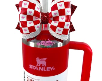 Stanley Valentine Checkered Heart Tumbler Bow Straw Topper, Pink Stanley Cup Accessories, Simple Modern Bow Topper, Stanley Bows