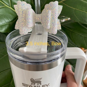 Black White Straw Bow Topper, Bow Straw Topper, Bows for Tumblers, Bows for Cups, Straw Topper Stanley, Glitter Straw Topper, Stanley Topper image 4