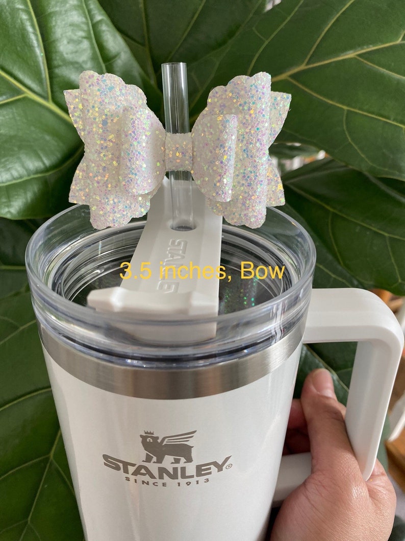 Black White Straw Bow Topper, Bow Straw Topper, Bows for Tumblers, Bows for Cups, Straw Topper Stanley, Glitter Straw Topper, Stanley Topper image 4