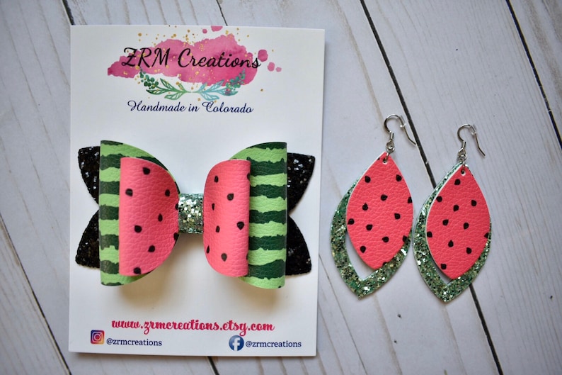 Mommy and Me Set Watermelon Bow Watermelon Headband Watermelon Earrings Watermelon Clip Watermelon Hair Bow