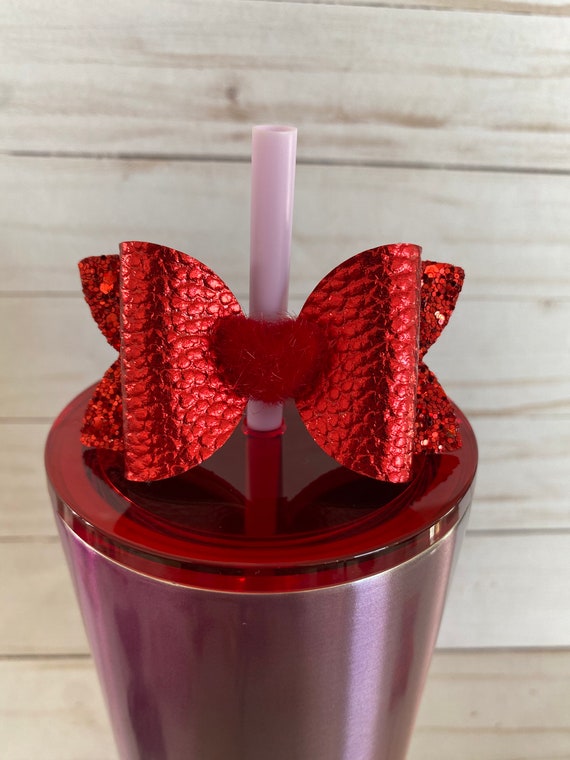 Straw Topper, Red Straw Bow Topper, Valentines Straw Bow Topper