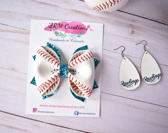 Baseball Bow, Baseball Hair Bow, Teal Baseball Headband, Baseball Headband for Baby, Baseball Hair Clip, Baseball Mom Gifts