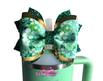 Stanley Shamrock Green Straw Topper, Stanley St Patrick’s Bow Topper, Stanley Cup Accessories, Simple Modern Trek Bow,