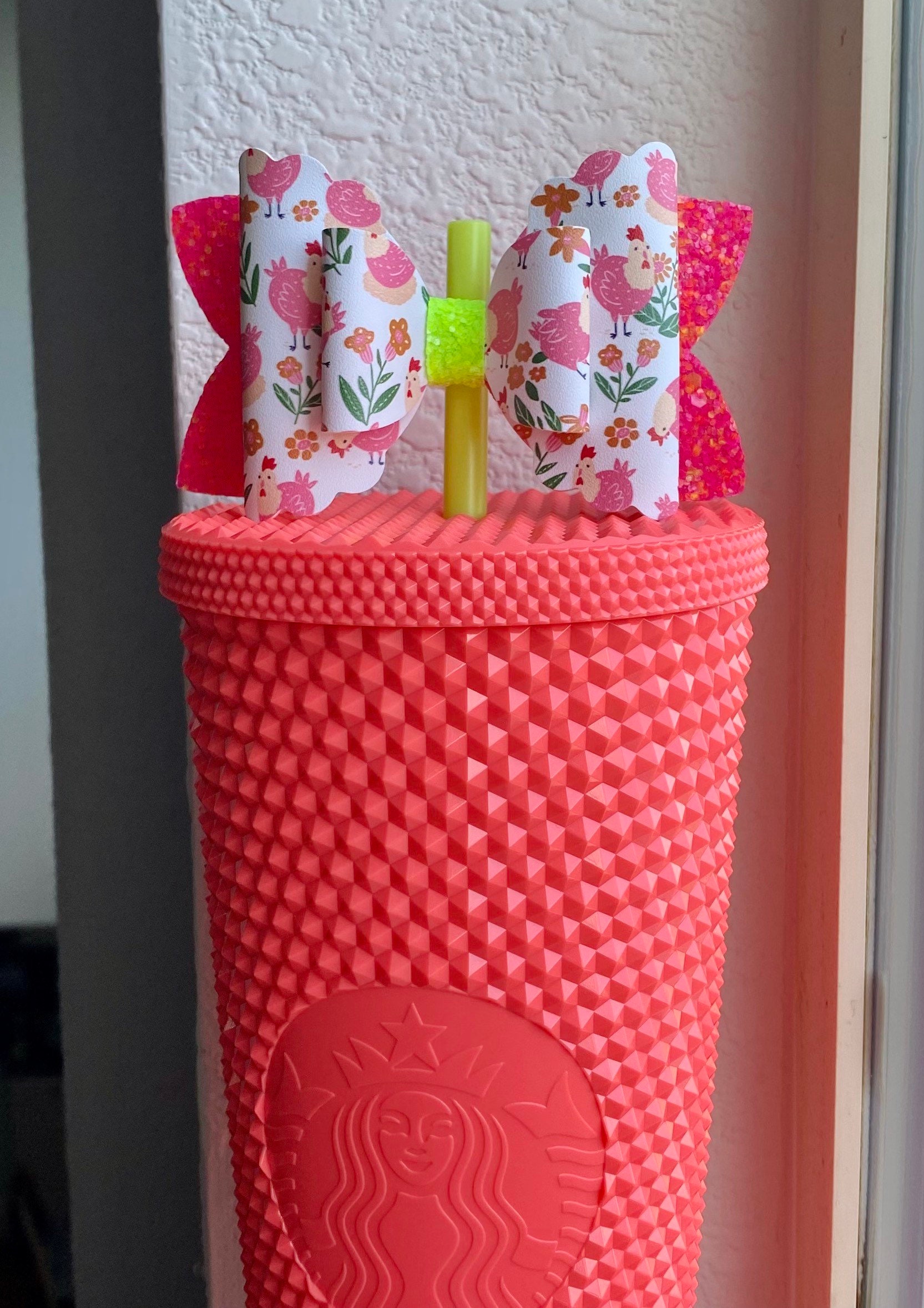 Straw Bow Topper, Chicken Bow Straw Topper, Starbucks Straw Topper,  Starbucks Dragon Fruit Studded Tumbler, Bow Straw