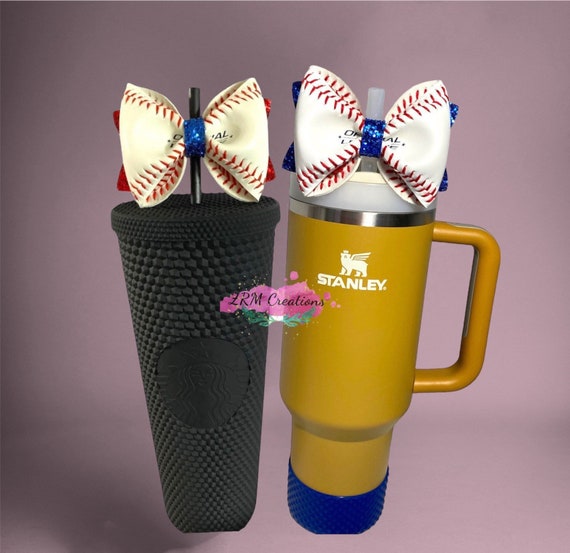 Baseball Straw Bow Topper, Bow Straw Topper, Bows for Tumbler