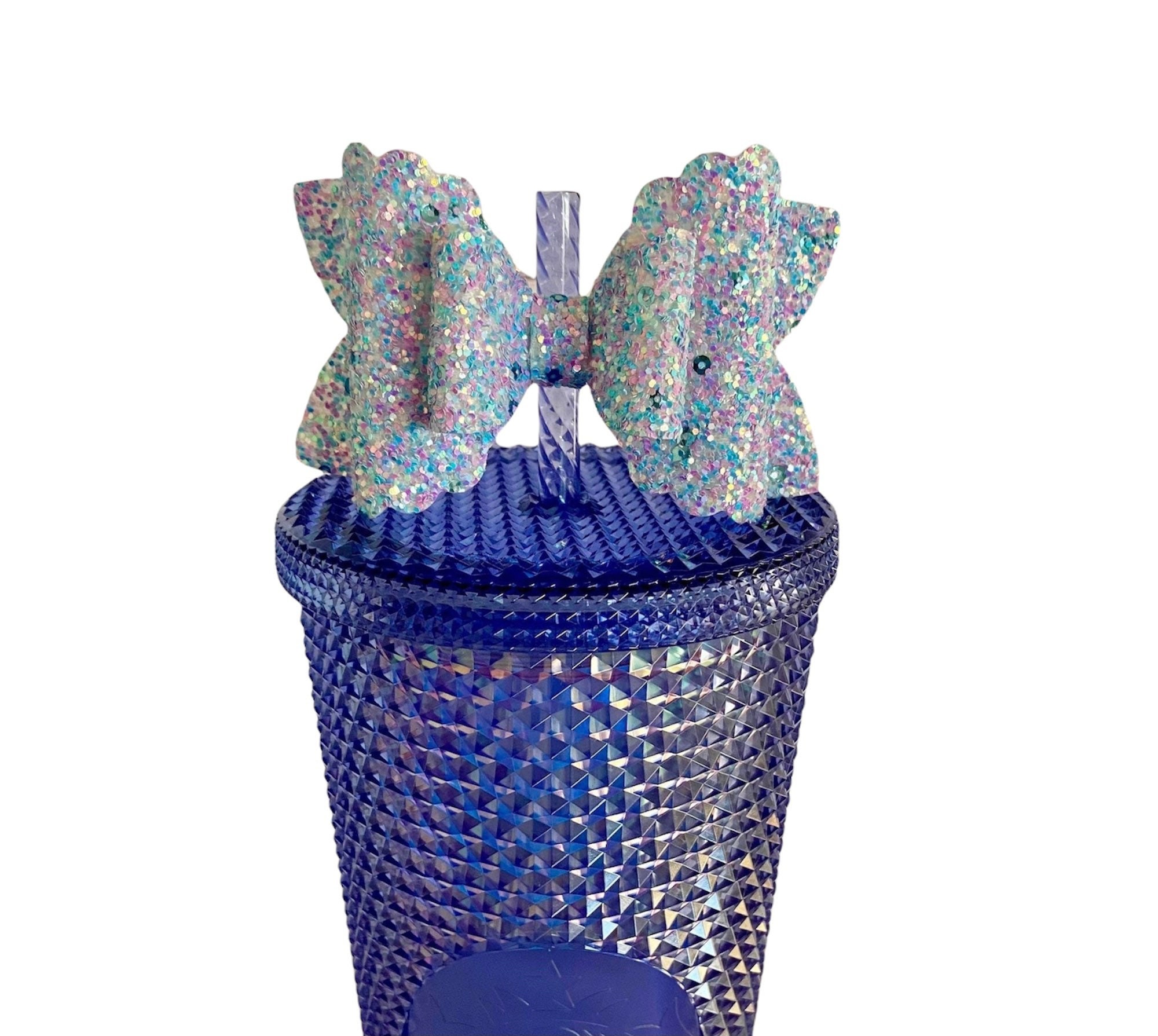 Pink, Purple & Blue Glitter Straw Bow Bow Straw Topper Bows for Cups  Starbucks Blue Glitter Grid Tumbler Stanley Bow Christmas Gift 
