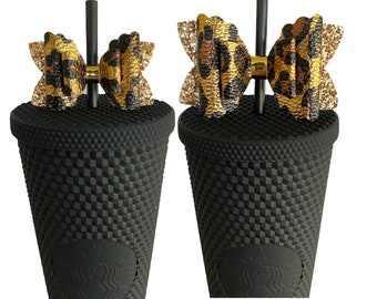 Black Gold Straw Bow Topper, Cheetah Straw Bow Topper, Bows for Tumblers, Bows for Starbucks Cups, Starbucks Bow Topper, Bows for Straws