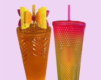 Orange Straw Bow Topper, Bow Straw Topper, Bows for Tumbler, Bows for Mango Jeweled Tumbler Cup, Bows for Tequila Sunset Studded Cup