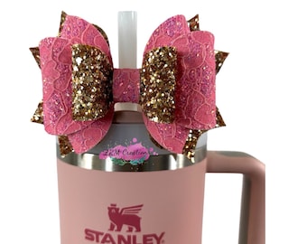 Stanley Wicked Glinda Straw Bow Topper, Stanley Cup Accessories, Pink Gold Bow Straw Topper, Simple Modern Accessories, Stanley Tumbler Bow