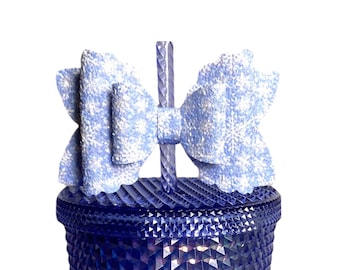 Snowflake Stanley Straw Bow Topper, Stanley Cup Accessories, Bows for Starbucks Cups, Christmas Straw Bow Topper, Straw Bows